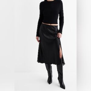 Express Black High Waisted Satin Side Slit
Midi Skirt - XL